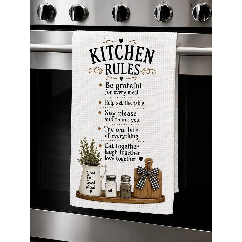 Farmhouse Kitchen Rules Towel Family Kitchen Decor Eat Laugh Love Together